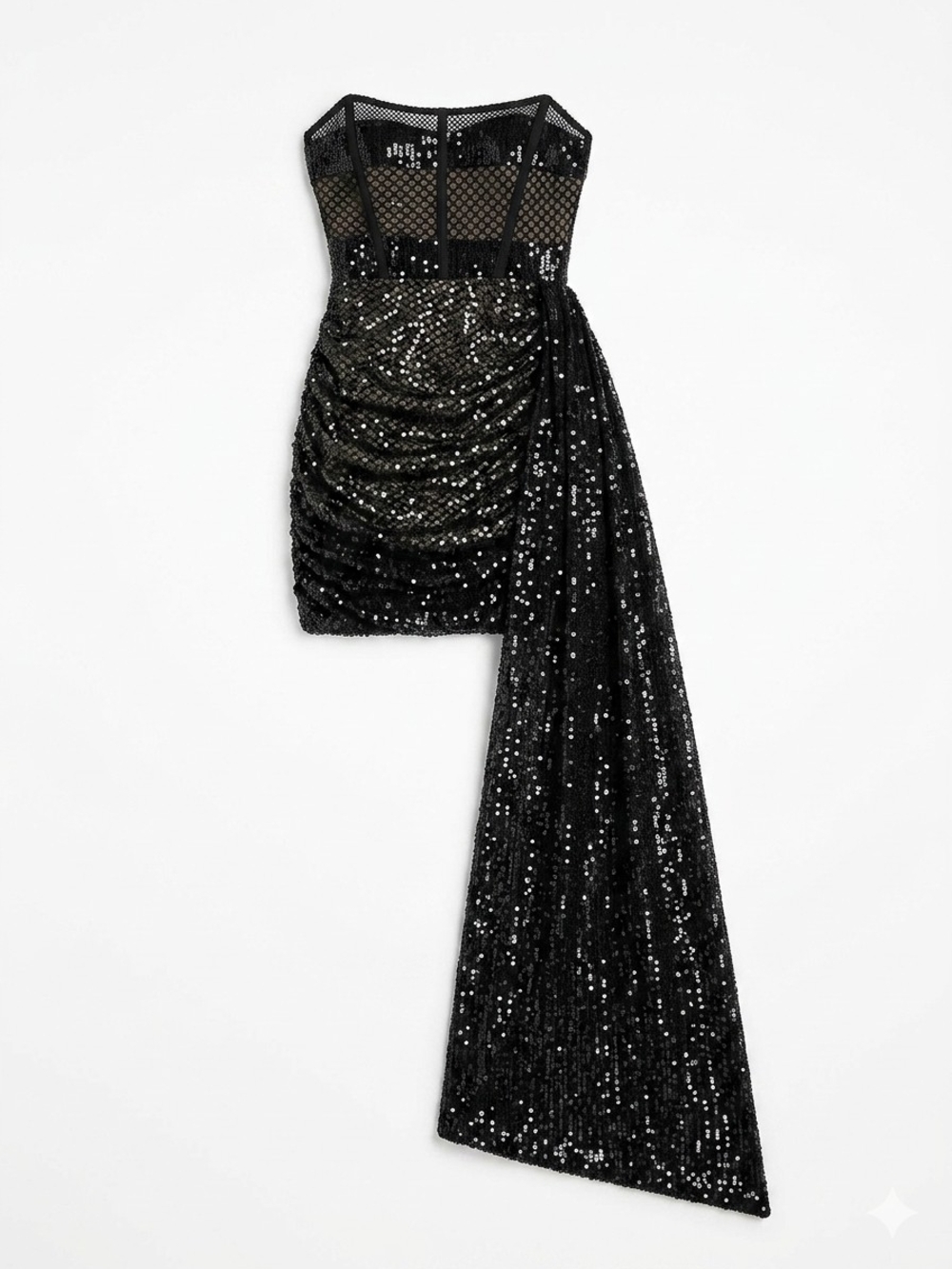Fashion Nova Black Sequin Corset Bodycon Mini Dress Side Train Size